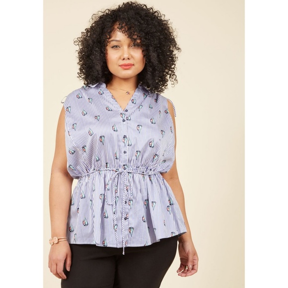 NEW Modcloth Striped Buttoned Tie Sailboat Top - Picture 5 of 6